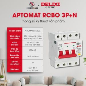 Aptomat Chống Giật DELIXI DZ47sLES 3P+N C10A–63A RCBO Chính Hãng